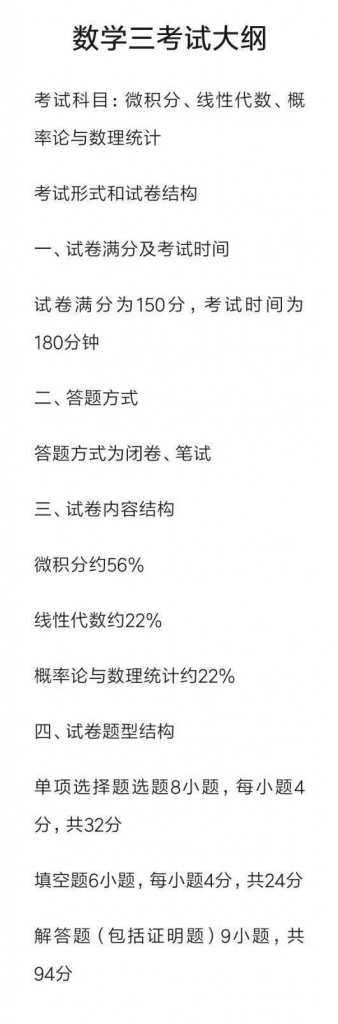 咱們還是得明確一下數學三的考試范圍（考試大綱）