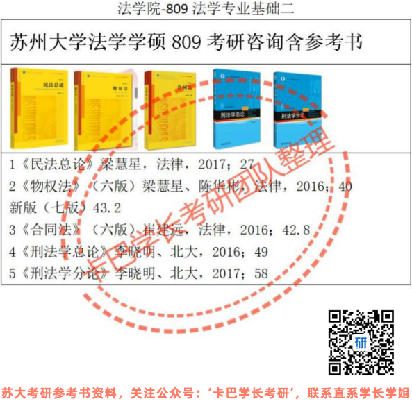 蘇州大學(xué)法學(xué)學(xué)碩809考研咨詢含參考書